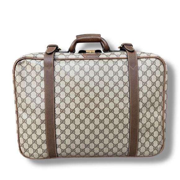 Gucci Beige Brown Gg Supreme Canvas and Leather Vintage Suitcase Weekend  Bag - Picture 1 of 13